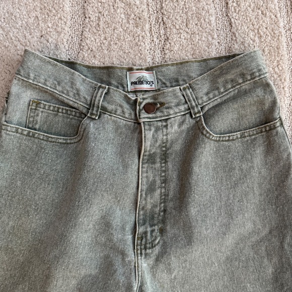 Vtg Palmettos High Waisted Olive Green Acid Wash Tapered Jeans Ankle Zip 26 80s - Picture 2 of 9
